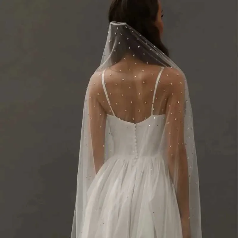 Gioielli per capelli V178 Veli da sposa con perline e cristalli, 1 strato di tulle morbido con strass e pettine, accessori da sposa per la sposa_voghion.com
