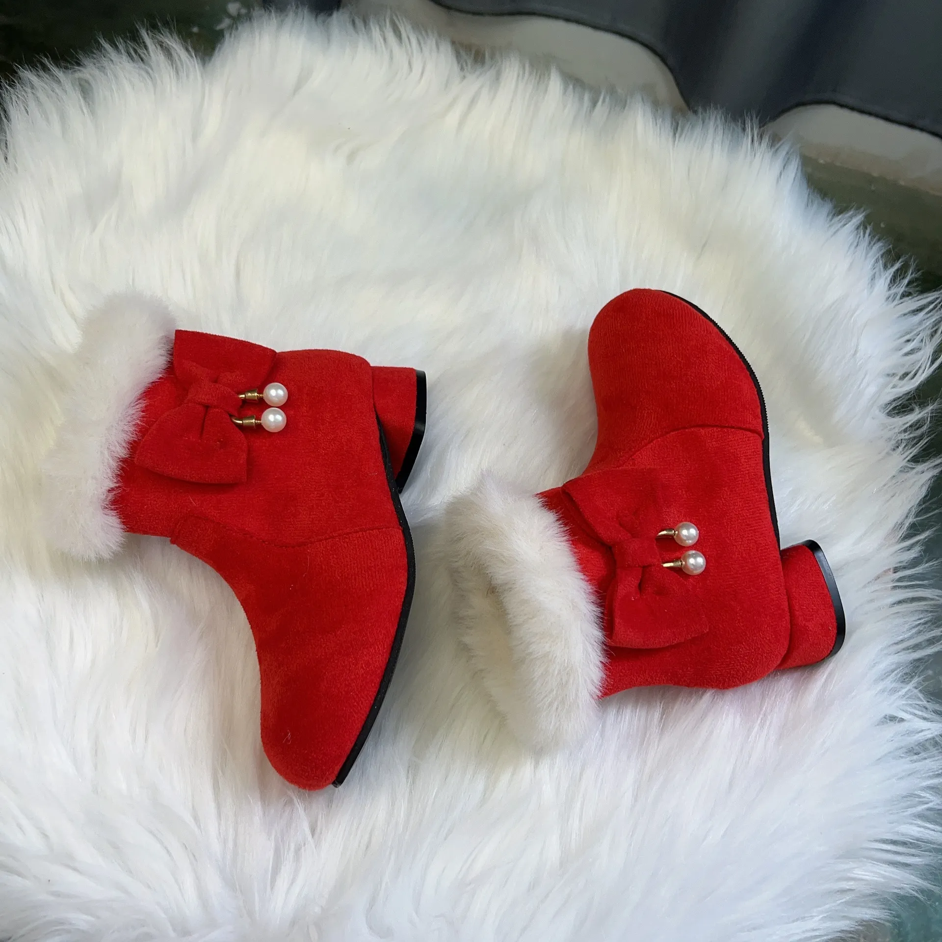 Rot Schwarz Mädchen Schnee Winter Bequem Dicke Warme Mädchen Kinder Kleinkind Happysteps Kinder Wildleder Kurze Outdoor Stiefel Größe_voghion.com