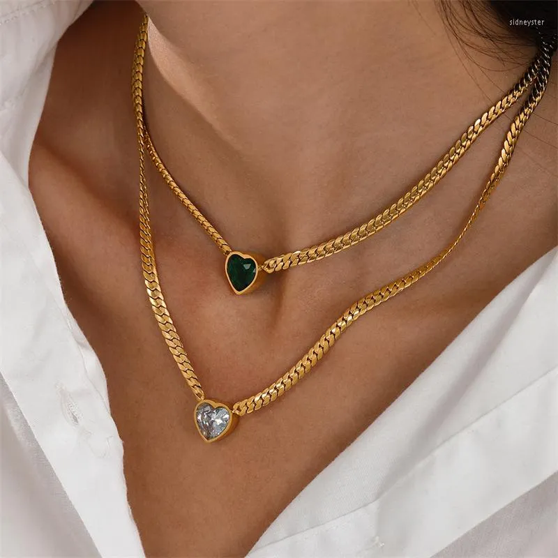 Pendant Necklaces Green Clear Crystal Heart Necklace Women Light Punk Grunge Clavicle Chain Fashion Valene's Day Gifts_voghion.com