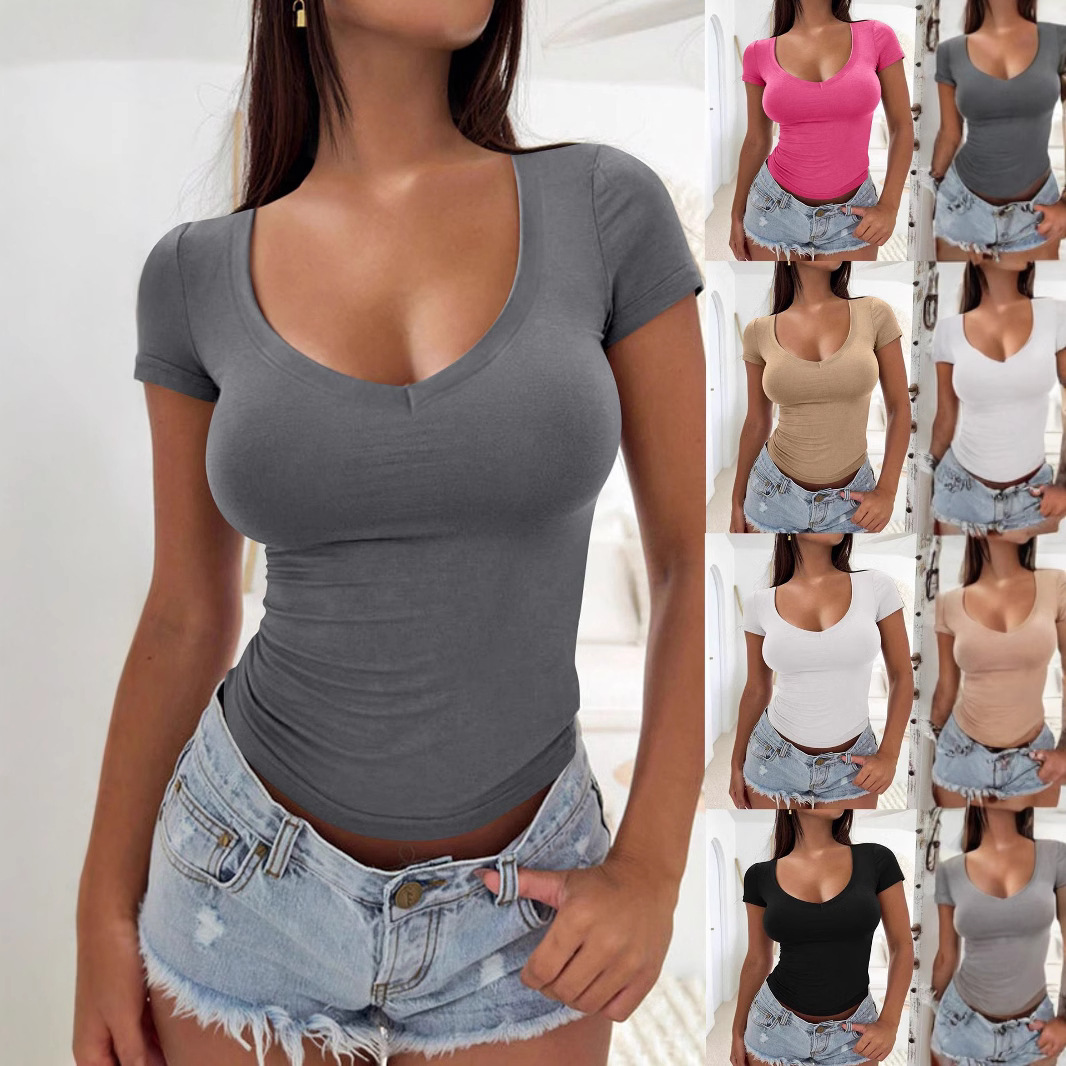 Women’s Clothing High End Slim Fashion Short Sleeved Round Neck Short Sleeved T Shirt Women