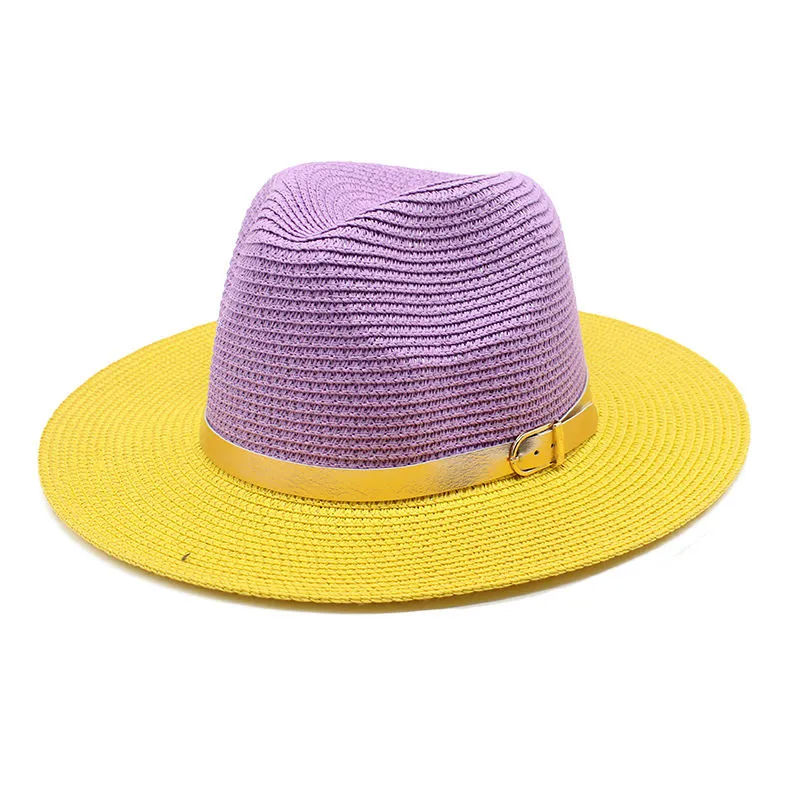 Women's Panama Straw Hat Two-tone Sun Protection Summer Beach_voghion.com