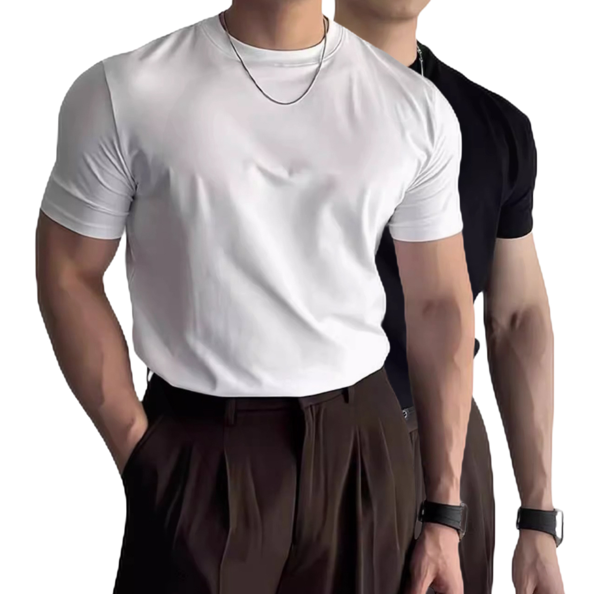 Men’s Slim-Fit Cotton T-Shirt – British Dapper Style Short Sleeve Tee (S-2XL, Breathable, Muscle Fit) For Office & Night Out​