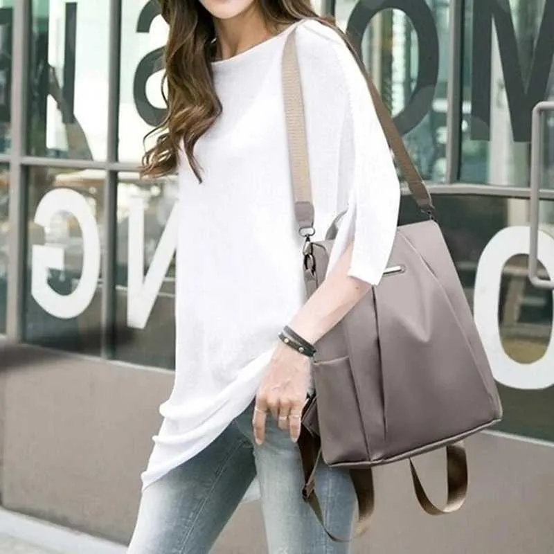 Zaino da donna casual in nylon tinta unita scuola borsa a tracolla singola moda femminile tracolla staccabile grande capacità_voghion.com