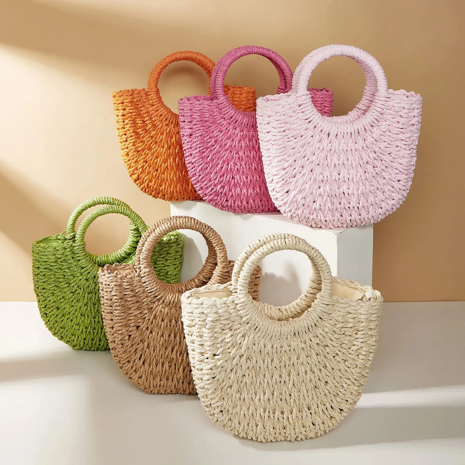 Geflochtene Stroh-einkaufstasche Für Damen Sommer Strand Tasche_voghion.com