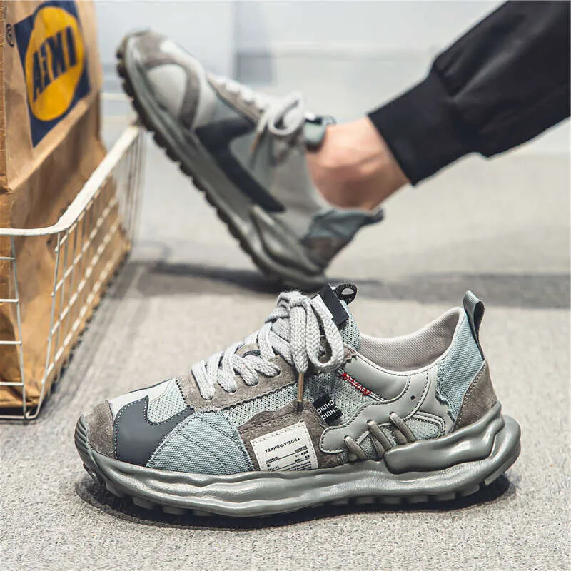 Erkek Koşu Yeni Örgü Nefes Alabilir Küt Ayakkabılar Moda Rahat Günlük Stil Spor Kalın Taban Trend Gri Ücretsiz_voghion.com