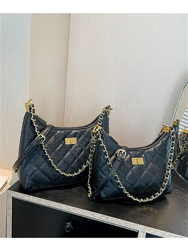 Stylish Shoulder Bag Premium Textured Grid Chain Bag For Women_voghion.com