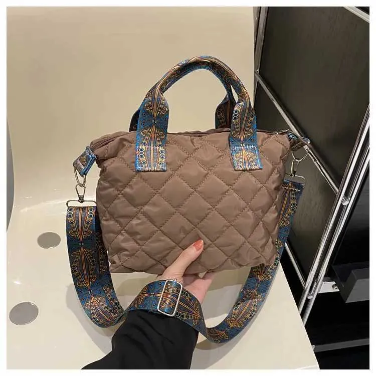 Handtasche fir Fraen mat breedem Gürtel Hierscht/Wanter Rhombus Space Kotteng Schëllertasche mat grousser Kapazitéit - All-Match Shopping241106_voghion.com