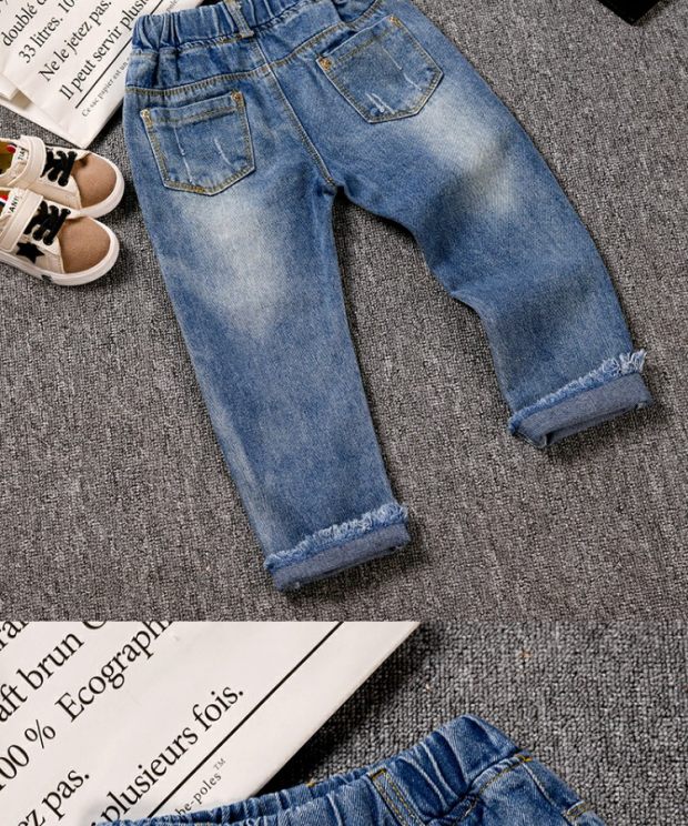 Mother & Kids Spring new 2024 small and medium children's street contrast color children's trousers girls color letter loose jeans_voghion.com