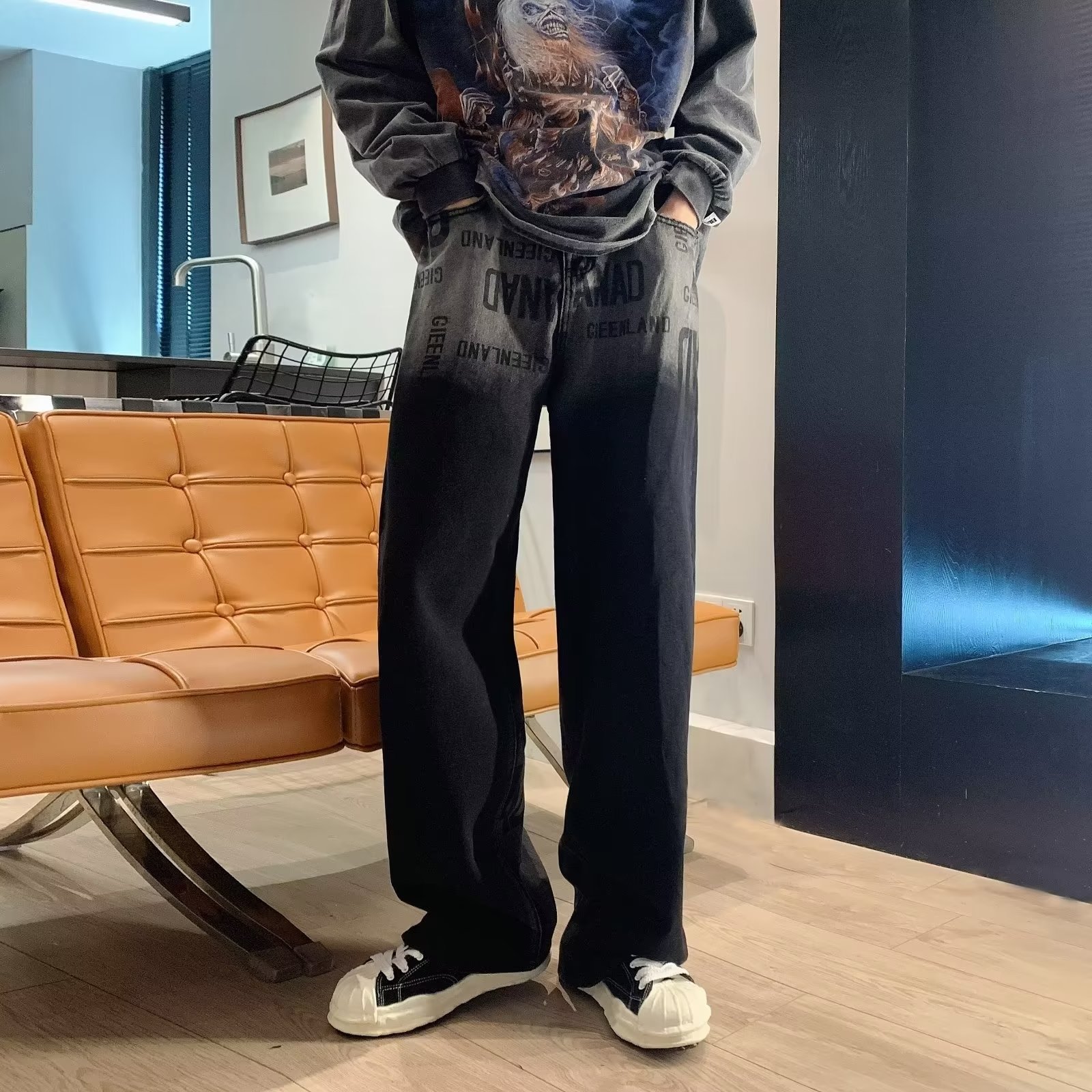 Bitte beachten Sie die Größentabelle!   Please refer to the size chart in the picture Gradient denim summer thin loose straight wide leg men's _voghion.com