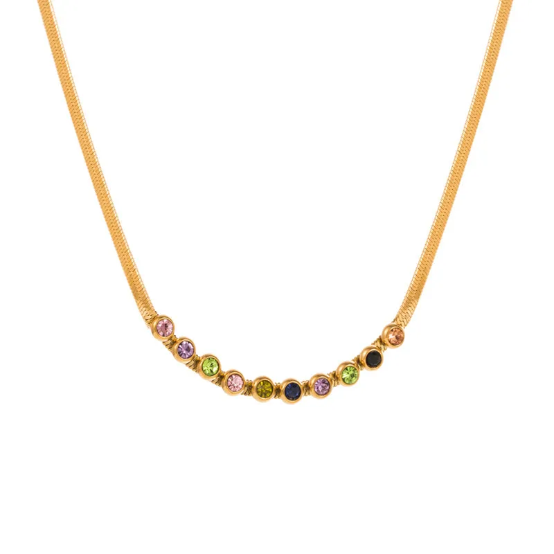 Chains HIYEE Light Design Color Zircon Turquoise Pendant Multi-Layer Stainless Steel Non-Fading Necklace Banquet_voghion.com