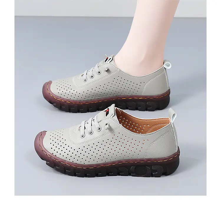 Chaussures simples pour femmes cousues à la main, à semelle souple et épaisse, couvre-pieds pour maman, grandes pointures de chaussures décontractées respirantes pour femmes_voghion.com