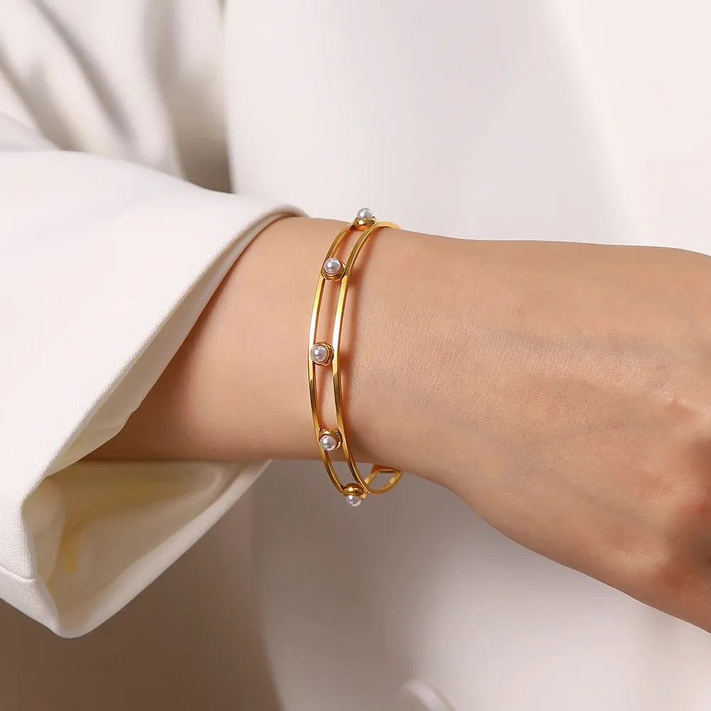 Stainless Steel Cuff Bangle Gold Plated Statement Bracelet_voghion.com