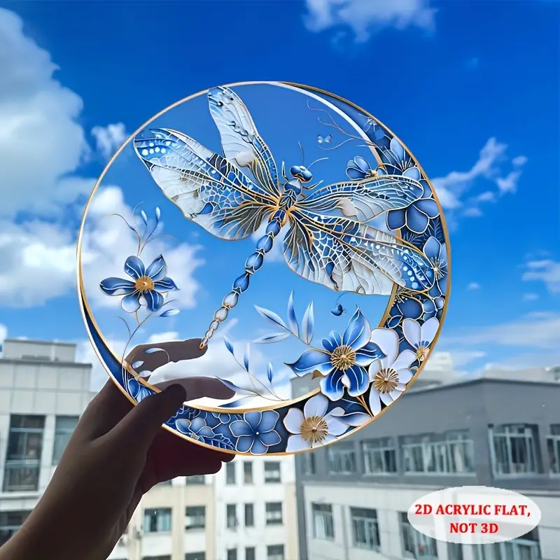 20 cm Bohemian Libelle Zonnevanger - Blauw/wit porseleinen acryl met bloemenmotief. Perfecte decoratie voor thuis/op kantoor/in de tuin. Geweldig cadeau voor een housewarming._voghion.com