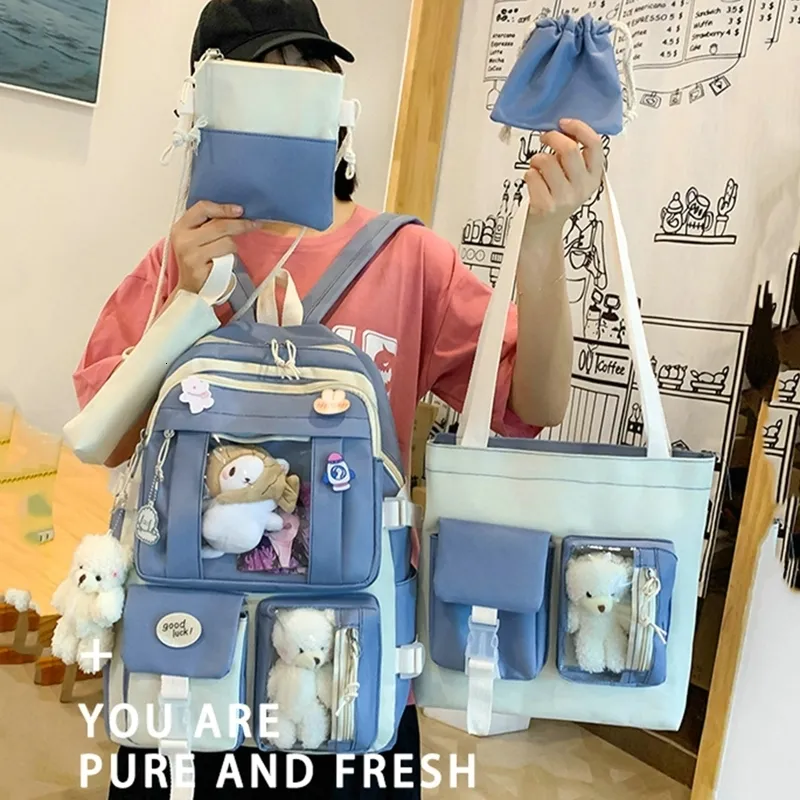 Zaini 5 pezzi Set Zaino scuola per bambini Kawaii Borsa da donna Bookbag Borsa per laptop per adolescenti Ragazze Mochilas Studenti_voghion.com
