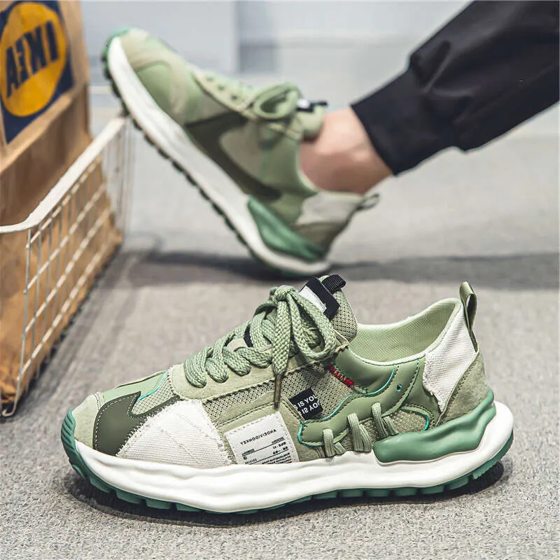 Erkek Koşu Yeni Örgü Nefes Alabilir Küt Ayakkabılar Moda Rahat Günlük Stil Spor Kalın Taban Trend Gri Ücretsiz_voghion.com