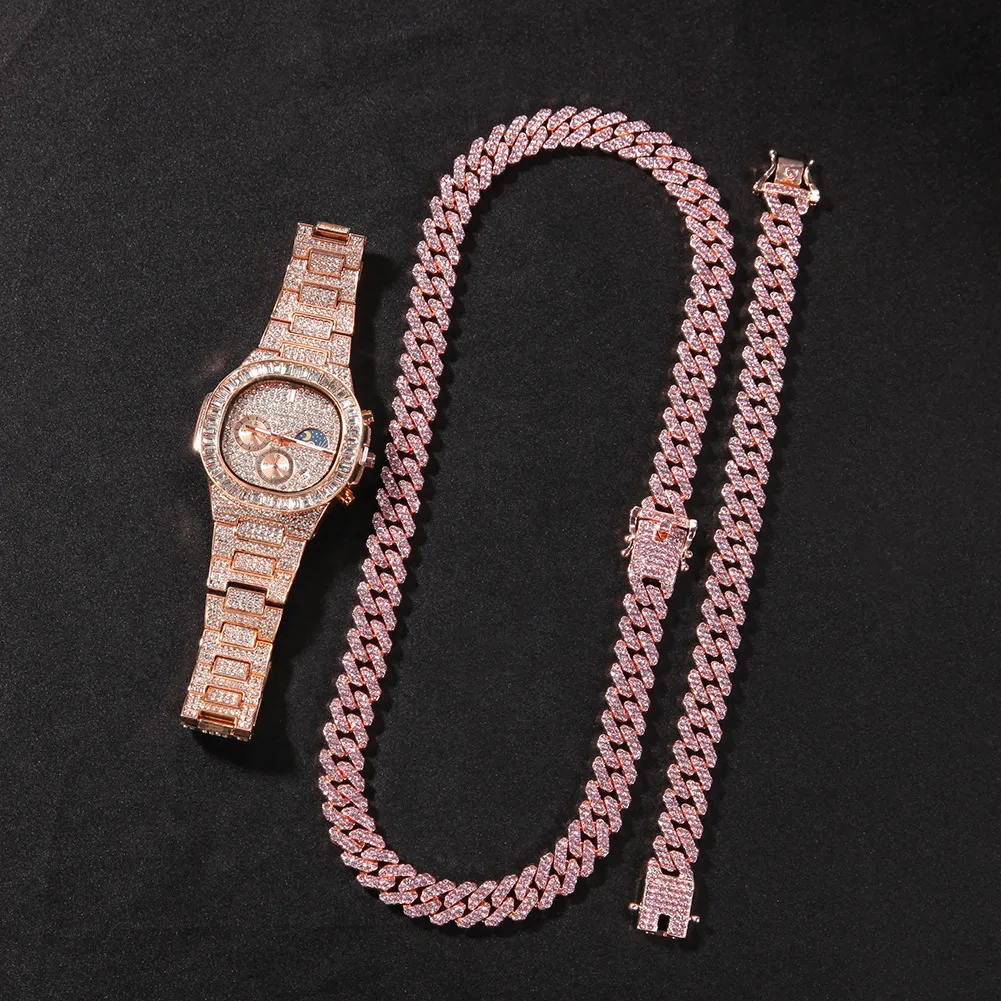 Set orologio bracciale e collana iced out da uomo finitura oro_voghion.com