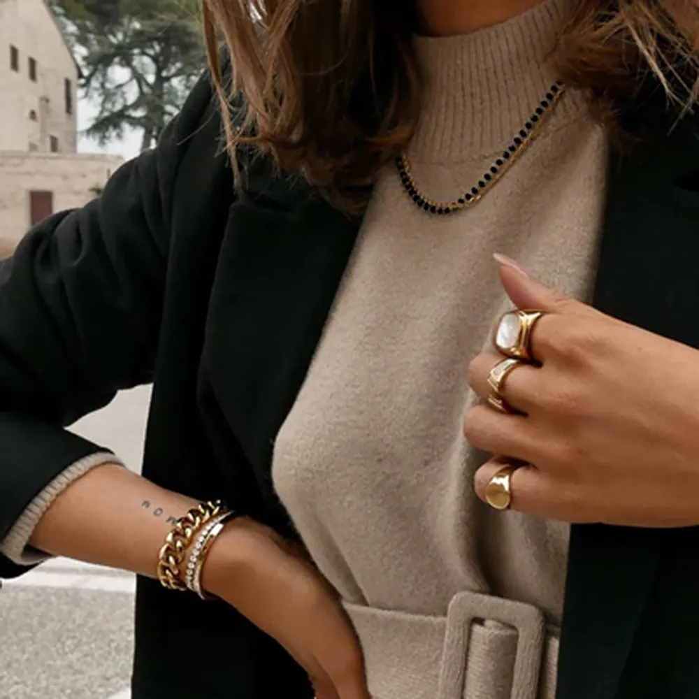 Catene Bohemia Mini Piccola Collana a strati con perline nere per donna Acciaio inossidabile Catena sottile Collare Choker Chic_voghion.com