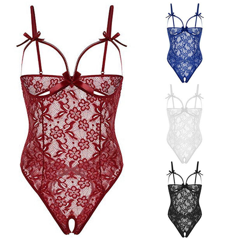 Lace Dark Patterned Open Cut One-piece Fun Lingerie Set_voghion.com