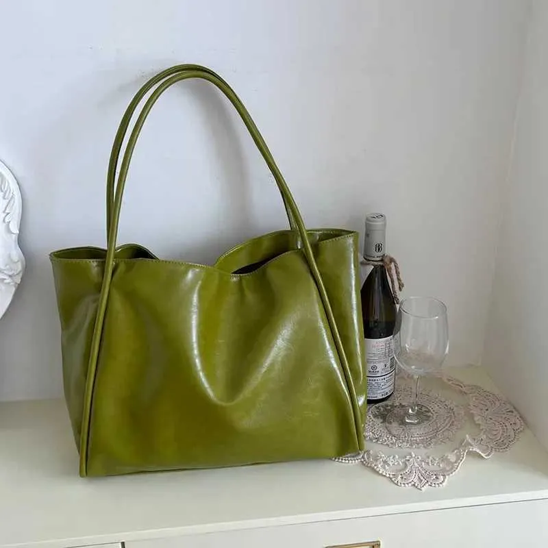 Sac à bandoulière en cuir PU souple pour femme, grande capacité, style rétro, couleur unie, pochette sous les bras_voghion.com