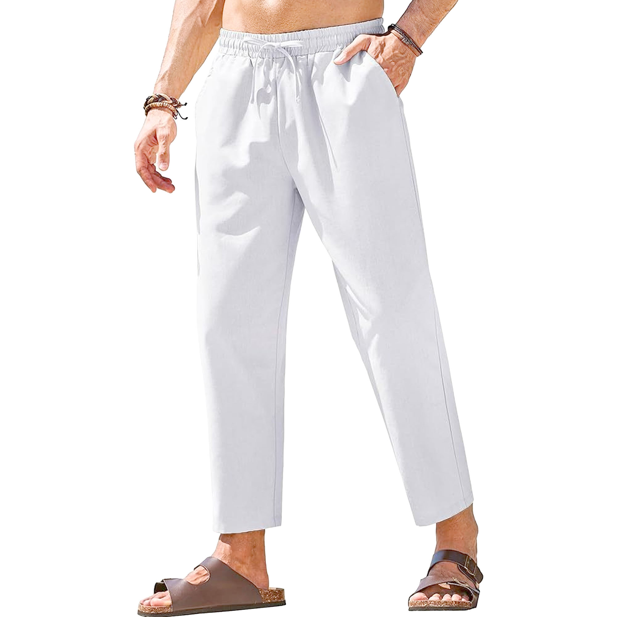 Pantalon de plage décontracté pour homme, coupe ample, en coton et lin, confortable, pour jogging, course à pied ou sport