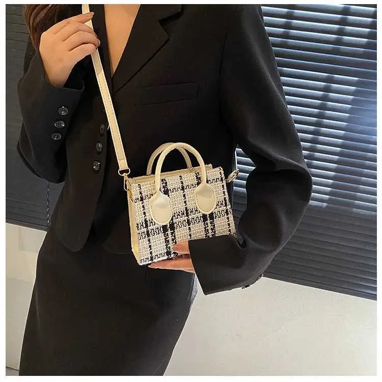 Borsa a mano da donna Mini borsa da donna Borsa a tracolla alla moda con motivo a quadri Borsa a tracolla da messaggero Leggera Semplice EleganteC241103_voghion.com
