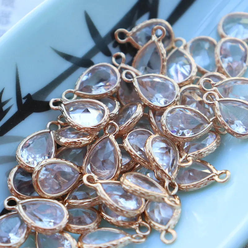 Collares colgantes, 20 piezas, chapado en oro KC, 7 x 10 mm, facetado, de calidad, con forma de lágrima, dijes para pulseras de moda DIY_voghion.com
