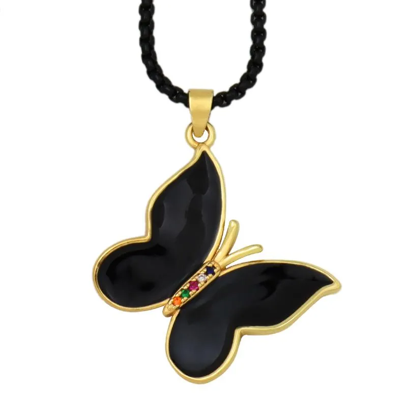 Collane con ciondolo a forma di farfalla multicolore, collana smaltata per donna e ragazza, girocollo a catena sottile, dolce gioiello di tendenza a forma di insetto._voghion.com