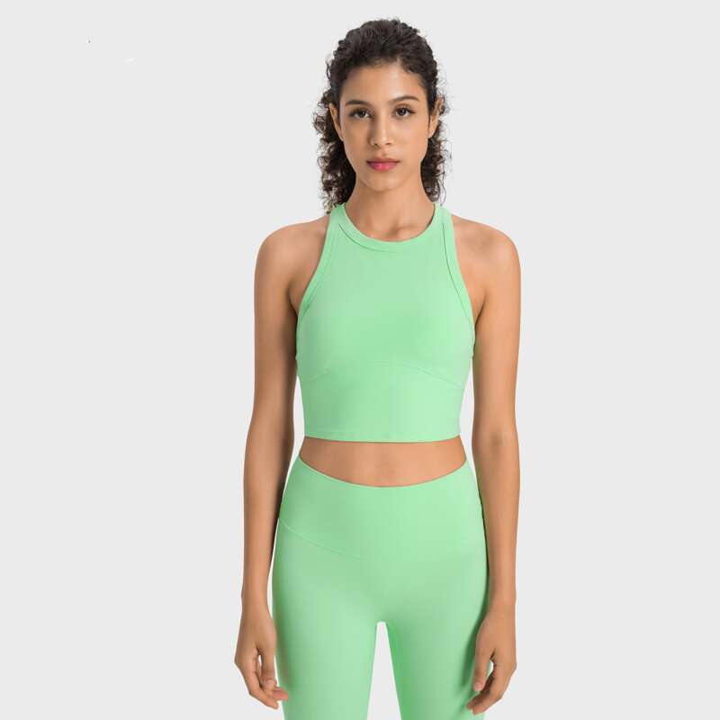Double 6 Lycra Yoga Vest Women's Chest Cushion Non Running Cup Shockproof Sports Underwear High Collar Breast Top ET001_voghion.com