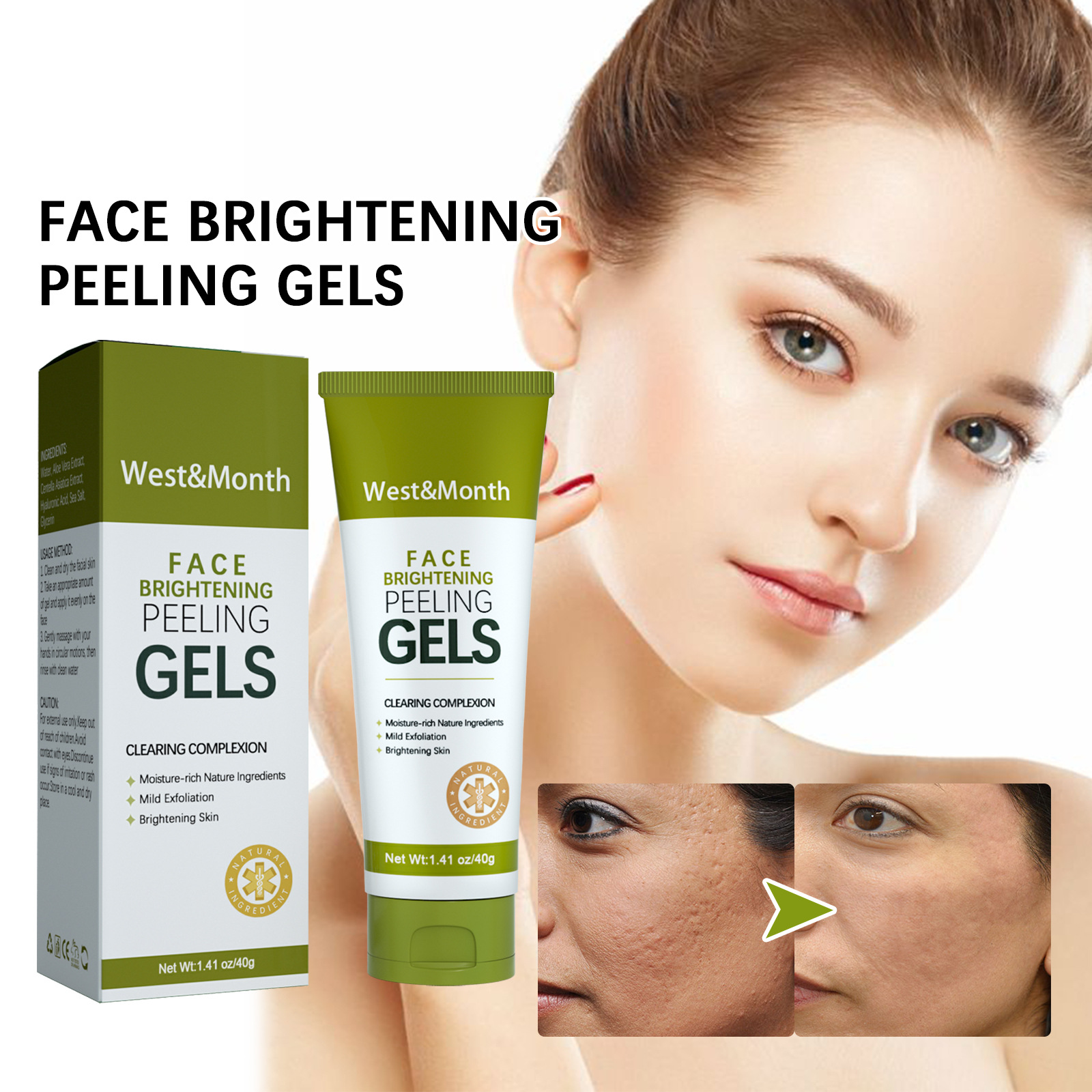 West&Month Brightening&Exfoliating gel Deep cleanses cutin skin, replenishes pores, moisturizes and tightens skin_voghion.com