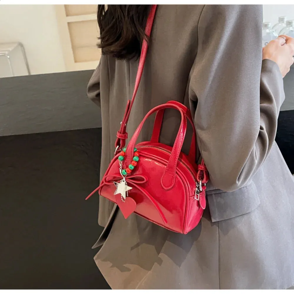 Damenhandtasche, einzelne Schulter, Umhängetasche, Weihnachtsfest-Atmosphäre, rot, vielseitig tragbar, trendige Mini-Tasche 240912_voghion.com