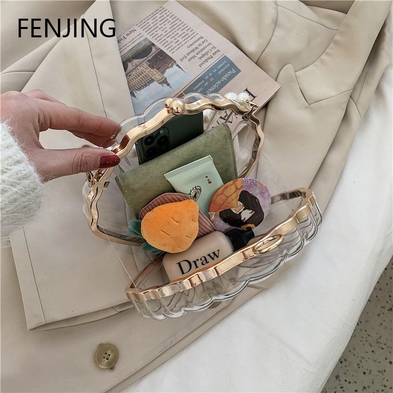 Abendtaschen für Damen 2023 Neue trasparente Muscheltasche Clutch Box Handtaschen Perlenkette Umhängetasche Acryl_voghion.com