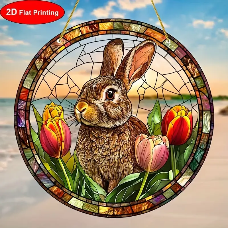 Attrape-soleil lapin lumineux - Art acrylique teinté 9" . Décoration printanière pour les célébrations de Pâques ou le charme de la chambre._voghion.com
