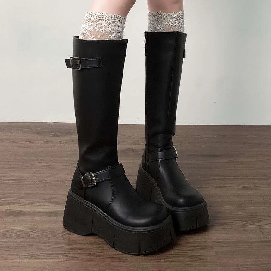 Damen Plateau Kniehohe Stiefel Für Den Herbst Europäischer Stil_voghion.com