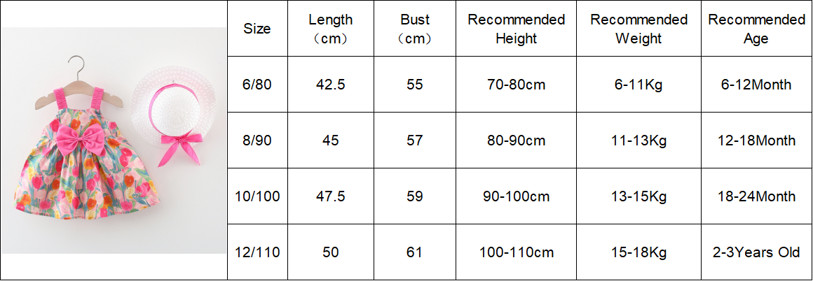 Newborn Baby Girl Dress Flower Printed Sling Bow Dress Send Hat_voghion.com