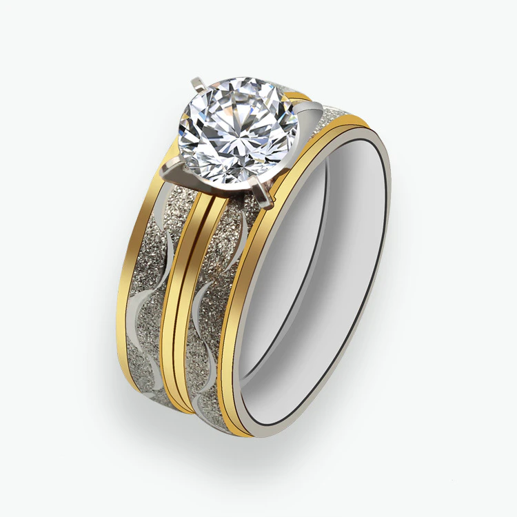 Anelli singoli intarsiati con acciaio zircone, anelli di coppia, anelli di nozze femminili con diamanti, anelli coordinati_voghion.com