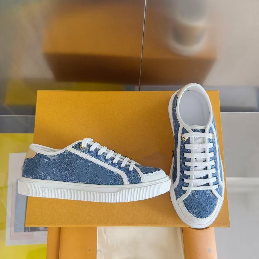 2025 Spring/Summer New Denim Casual Canvas Sneakers Breathable Versatile Low-top Lace-up Single Thick-soled Flat Shoes