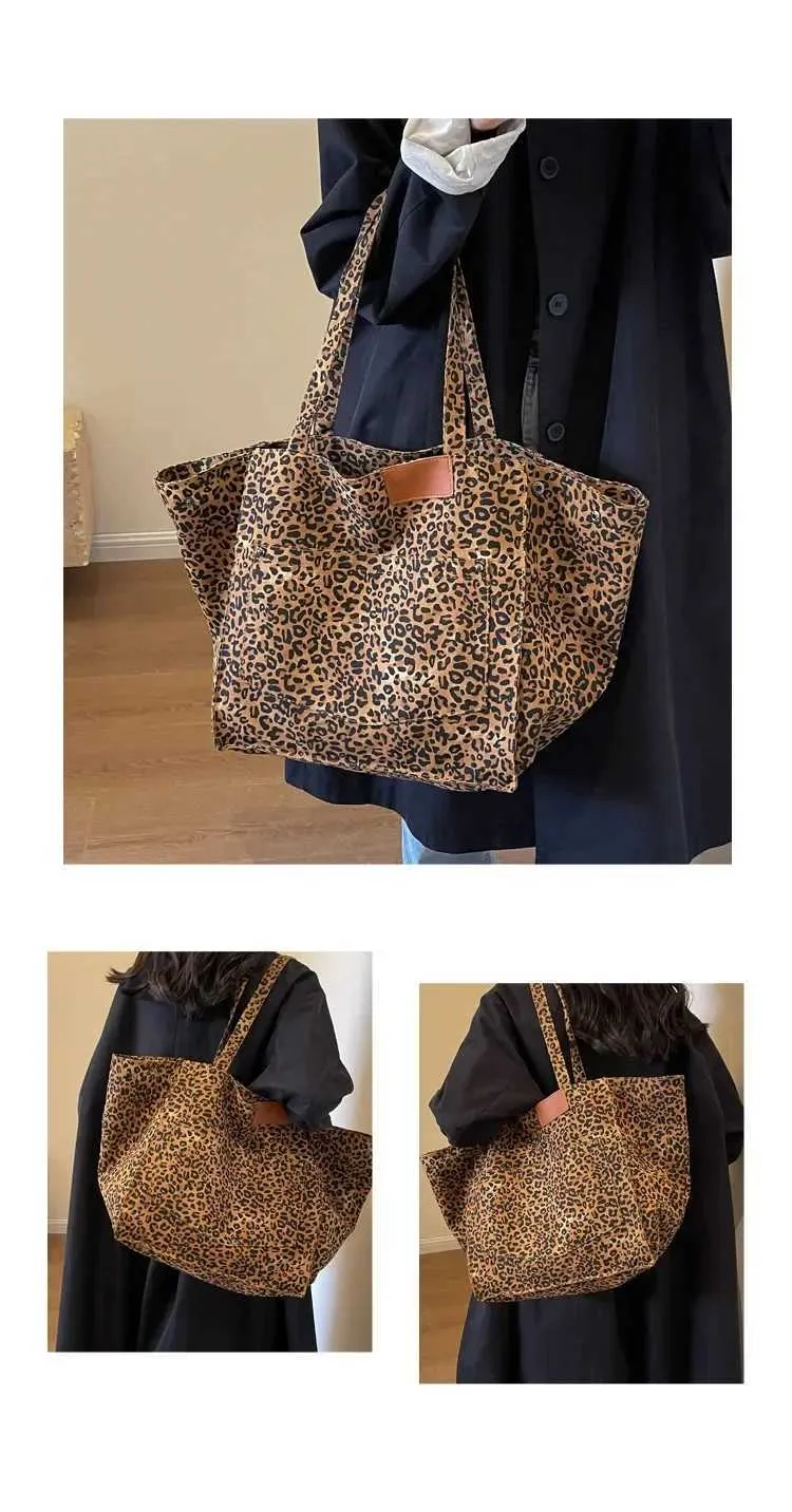 Large leopard print womens shoulder bag detachable canvas large capacity shopping 2024 winter new handbag Y241011_voghion.com