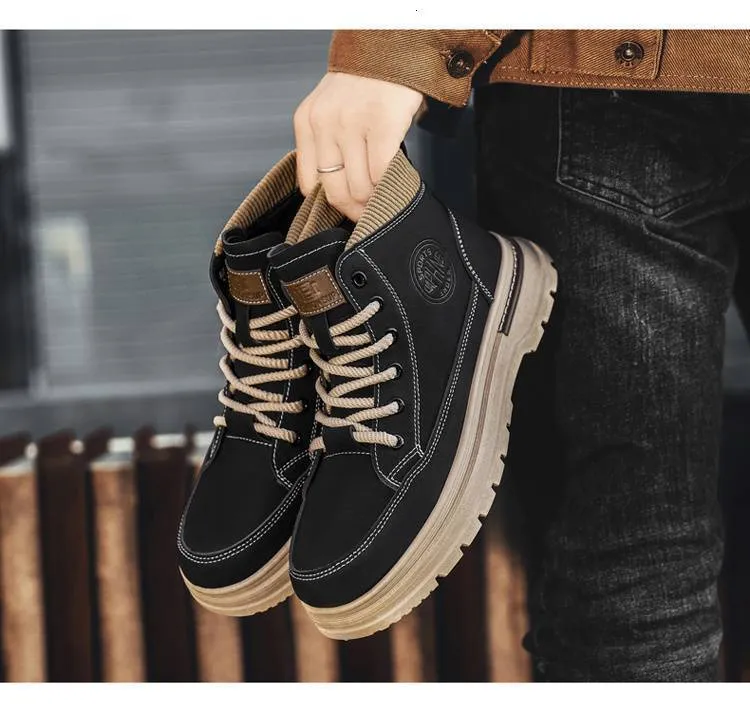 Men's Martin Boots High Top Height Increasing Workwear Shoes_voghion.com