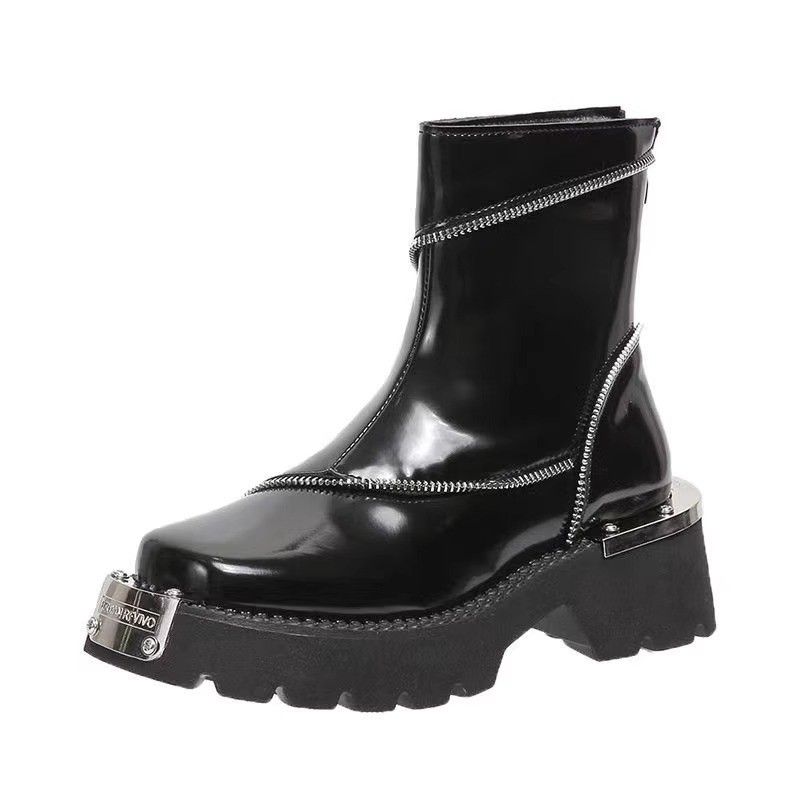 Ruoji Martin-Stiefel mit dicker Sohle für Damen im Herbst und Winter, neue Stiefel mit quadratischer Zehenpartie im britischen Stil, funktionaler Stil aus Metall_voghion.com