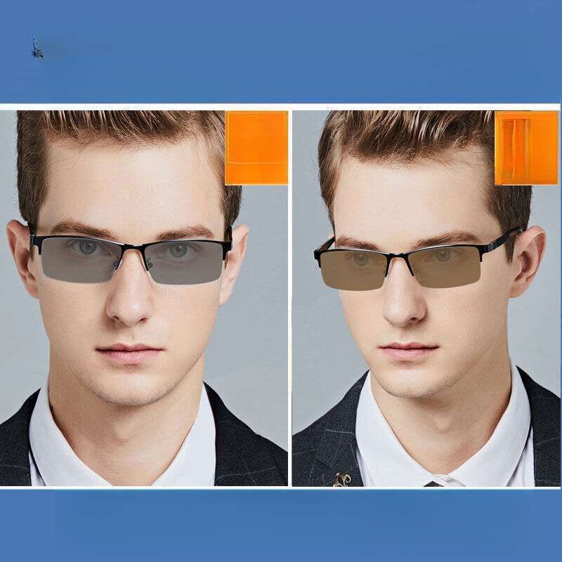 Metal Half-frame Colour-changing Myopia Men's Glasses, Outdoor Driving Anti-blue Light Protection Glasses_voghion.com