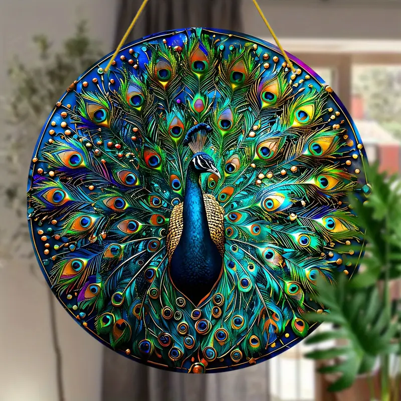 8" Peacock Suncatcher - Double-sided Acrylic Round. Perfect For Window/wall/garden Decor. Ideal Housewarming/holiday Gift & Diwali Decoration._voghion.com