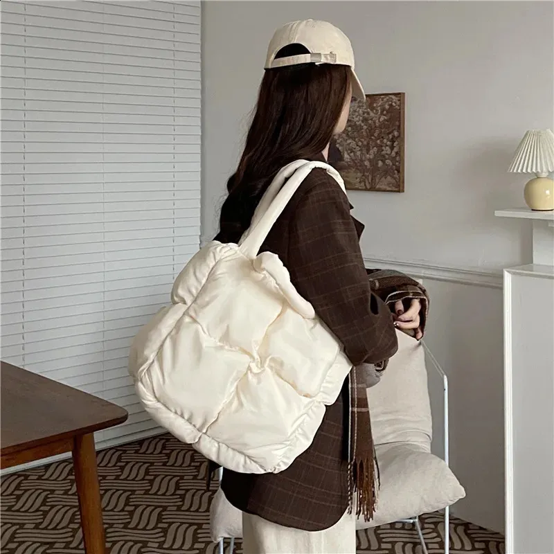 Borsa a tracolla gonfia da donna, trapuntata, in cotone spaziale, imbottita, in piuma, grande capacità, borsa a mano invernale per la spesa_voghion.com