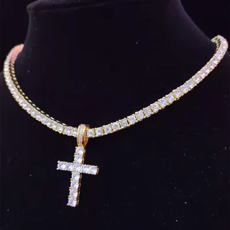 Anheng Halskjeder Menn Kvinner Hip Hop Cross Halskjede Med 4mm Zircon Tennis Kjede Iced Out Bling HipHop Smykker Mote_voghion.com