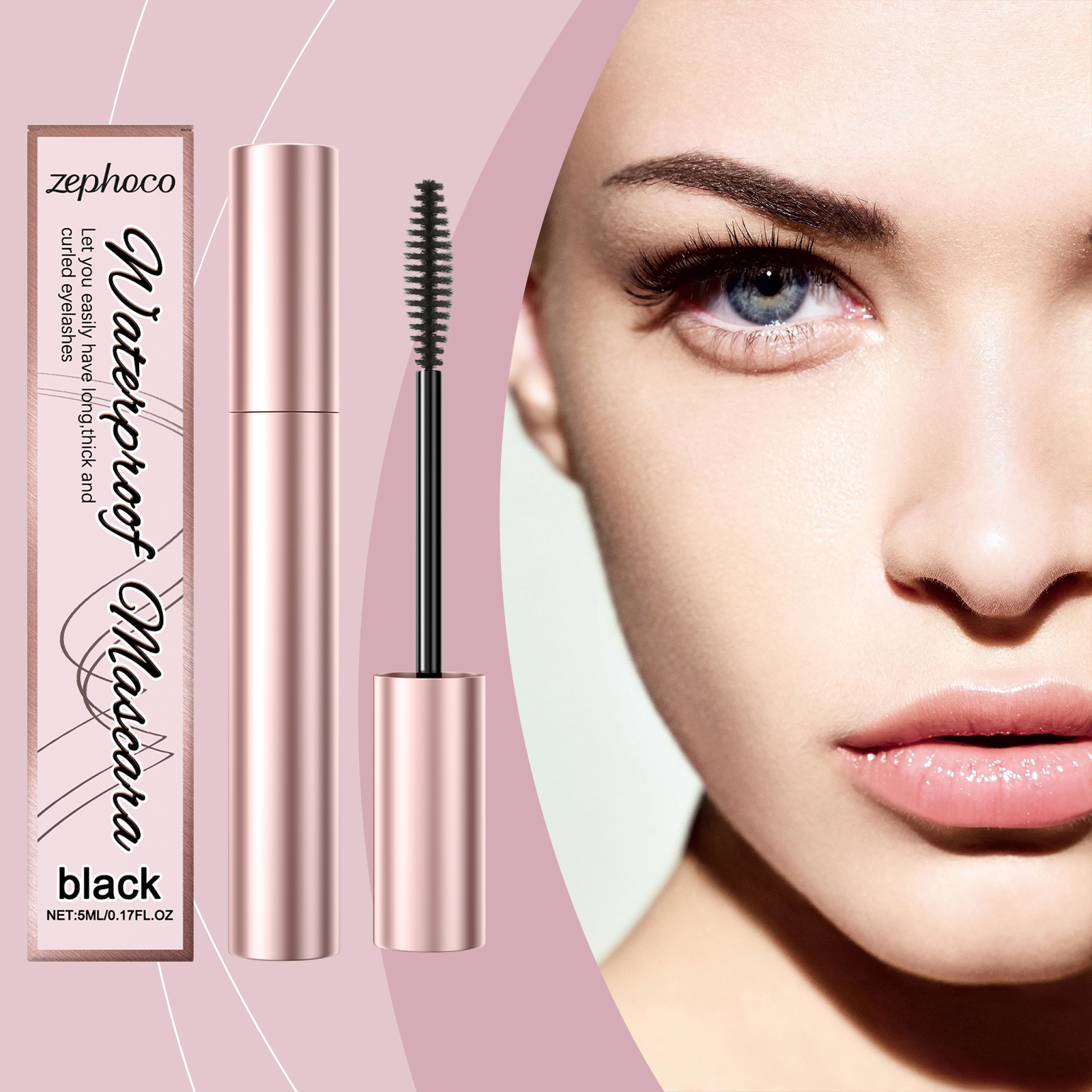 zephoco Black Curl Mascara, wasserfeste, schlanke, schwungvolle, natürliche und langanhaltende Mascara_voghion.com