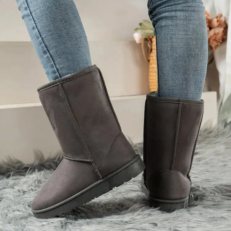 Schuhe im Angebot Hochwertige Winter-Slipper bis zur Mitte der Wade Damenmode Solide Casual Snow Große Plateaustiefel 240826_voghion.com