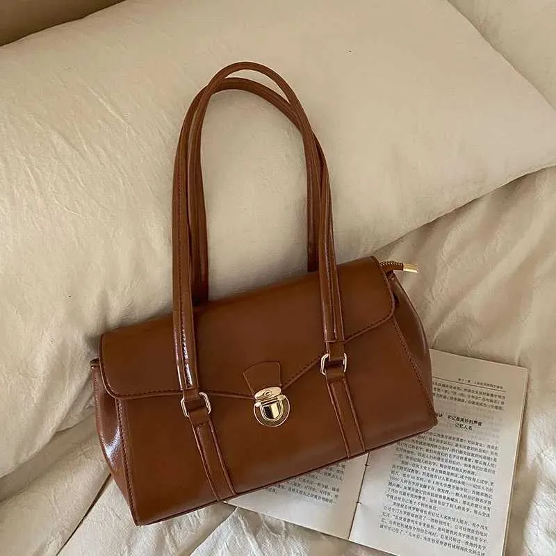 Vintage Women Pu Shoudler Bag Solid High-grade Flap Underarm Bags Large Capacity Female Daily Handle Packs Lady Leisure_voghion.com