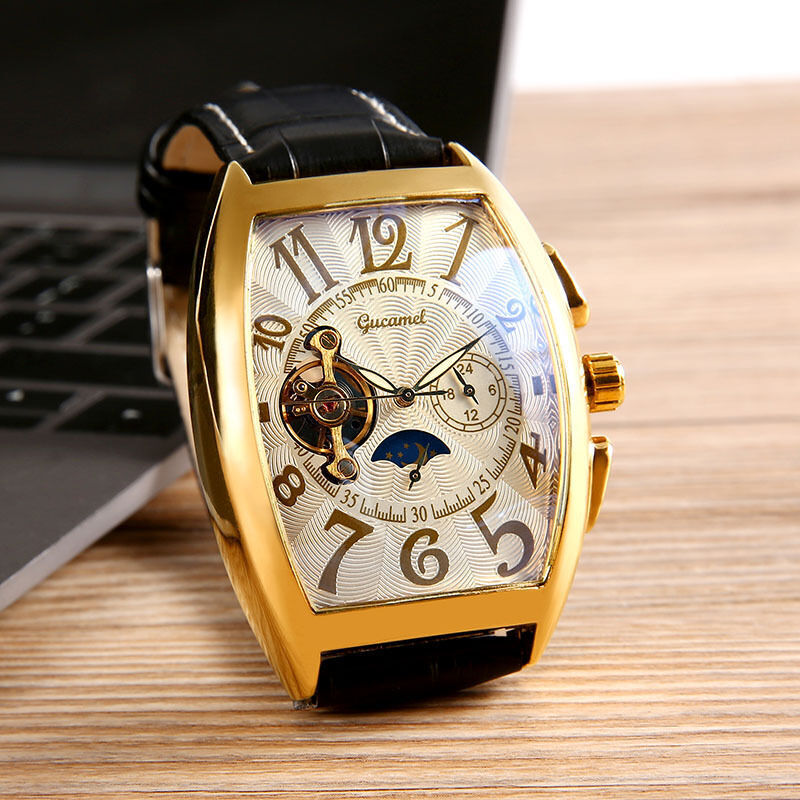 New light luxury men's tonneau-shaped waterproof automatic mechanical watch_voghion.com
