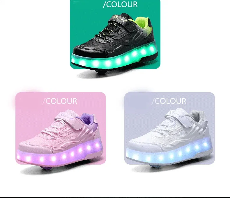 Roller Skate Αγόρια Κορίτσια Φώτα που αναβοσβήνουν Παπούτσια με ρολό με δύο τροχούς Led Light φωτεινά αθλητικά παπούτσια εξωτερικού χώρου Casual Παιδικά_voghion.com