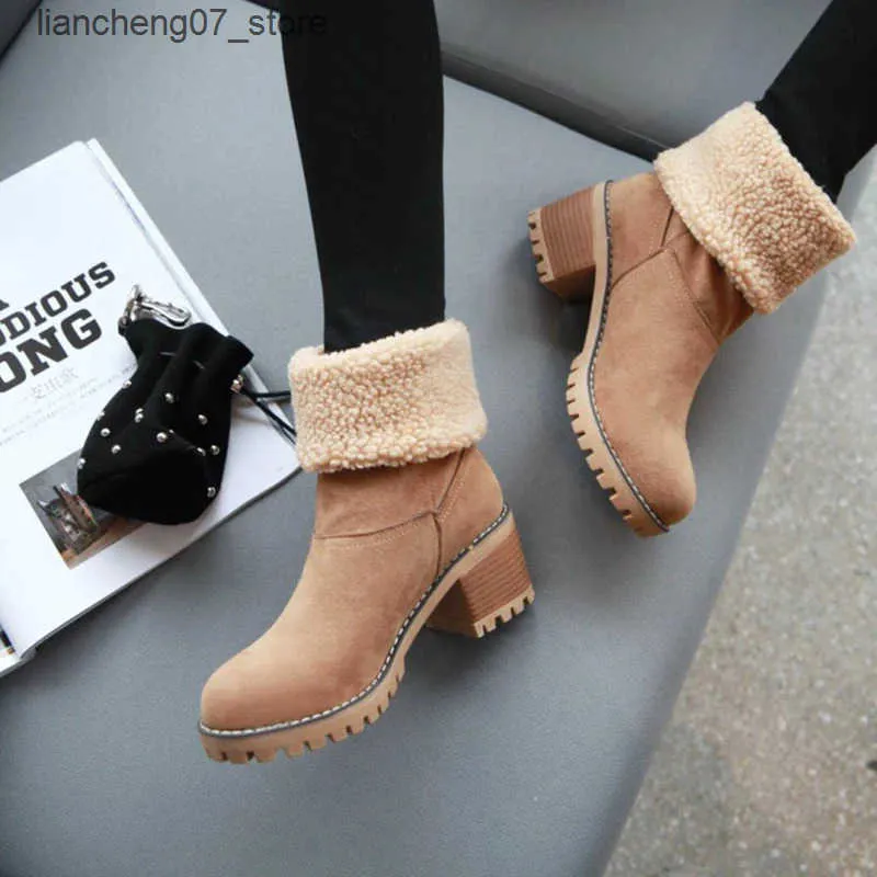Casual Female Winter Fur Snow Warm Plush Womens Shoes Square High Heel Ankle Boots Black Botas De Mujer J241130_voghion.com