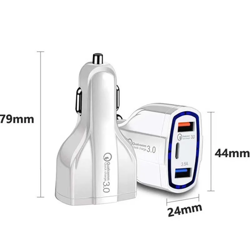 35W PD Type C Usb Ports 7A Fast Charging Car Charger Dual USB Auto Adapter For All Mobile Phone Charger With Retail Box_voghion.com